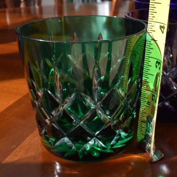 1950s Jeannette Glass Barware Bacardi Ice Bucket Set Vintage Set of AJKA Colored Crystal Old Fashioned Glasses with Ice Bucket
